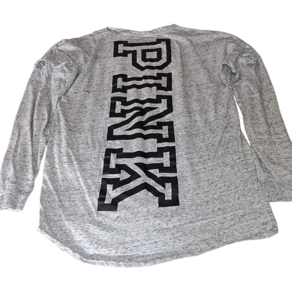 Victorias Secret PINK Top Womens XS Dog Logo Lace Up Long Sleeve Tee Shirt Gray